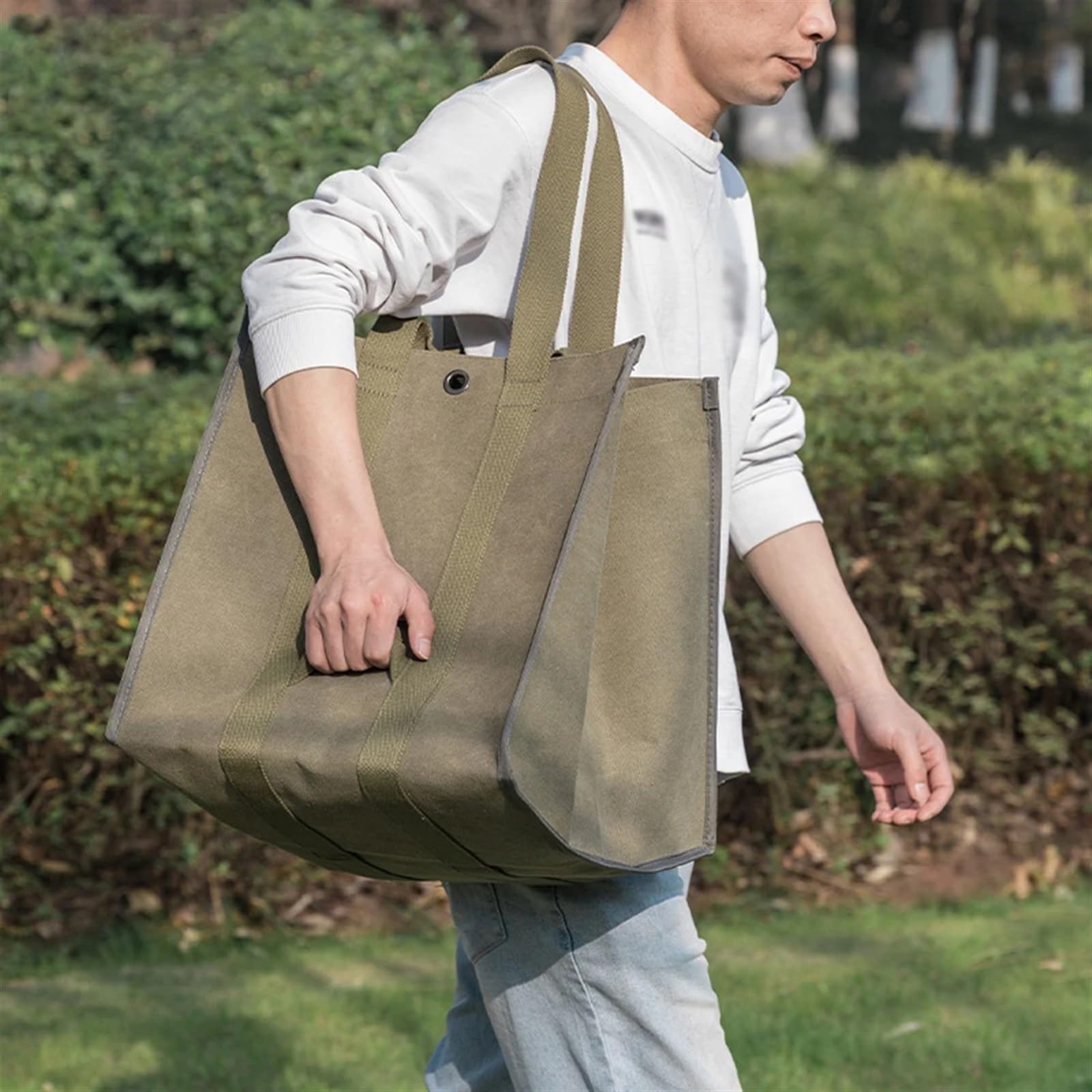 Canvas Firewood Storage Bag Large Capacity Dark Green
