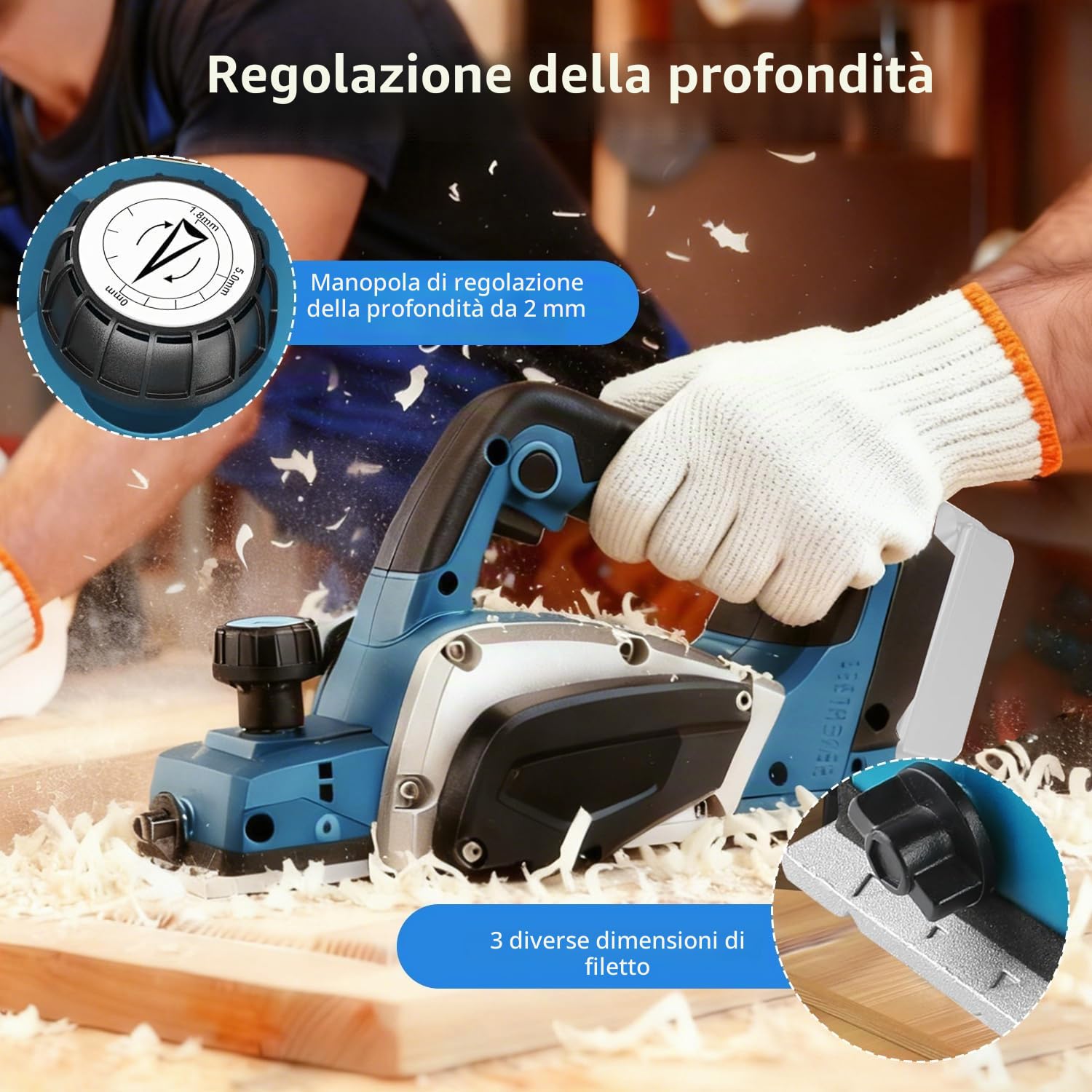 Pialla Elettrica per Legno, Pialla Senza Fili Compatibile con Makita 18V Batteria, 15000RPM Piallatrice per Lavorazione del Legno di Porte e Mobili di Casa(Senza Batteria o Caricabatterie)