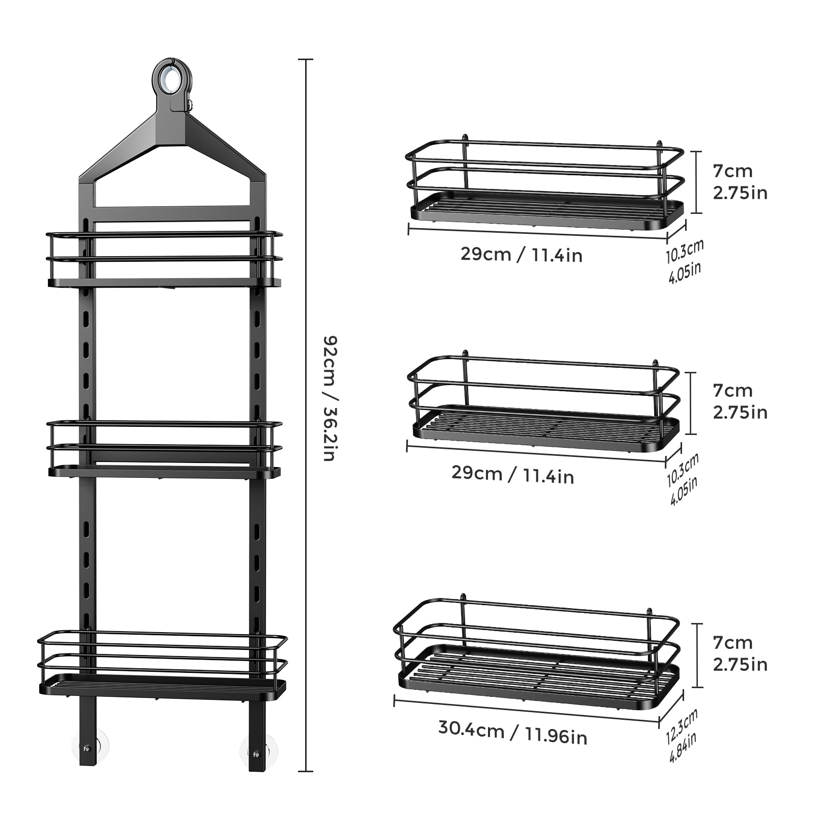 ODesign Estante de ducha para colgar sobre la cabeza, cesta organizadora de baño, sin taladro, resistente al óxido