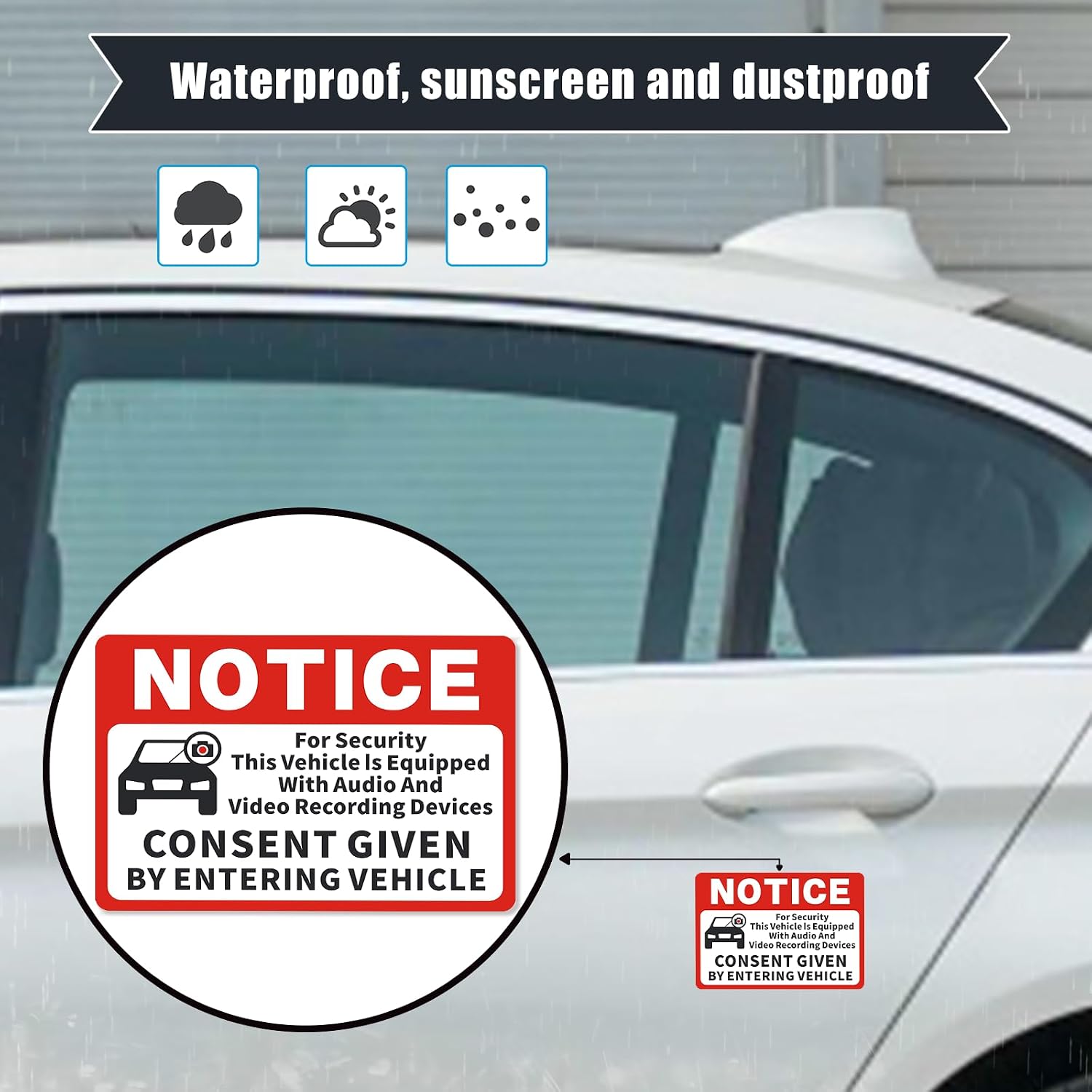 Rideshare Recording Notice Signs - 2 Pack Magnetic Car Door Signs for Uber Lyft Drivers - 11.8x8.2 Weatherproof Dash Cam Warning Decals