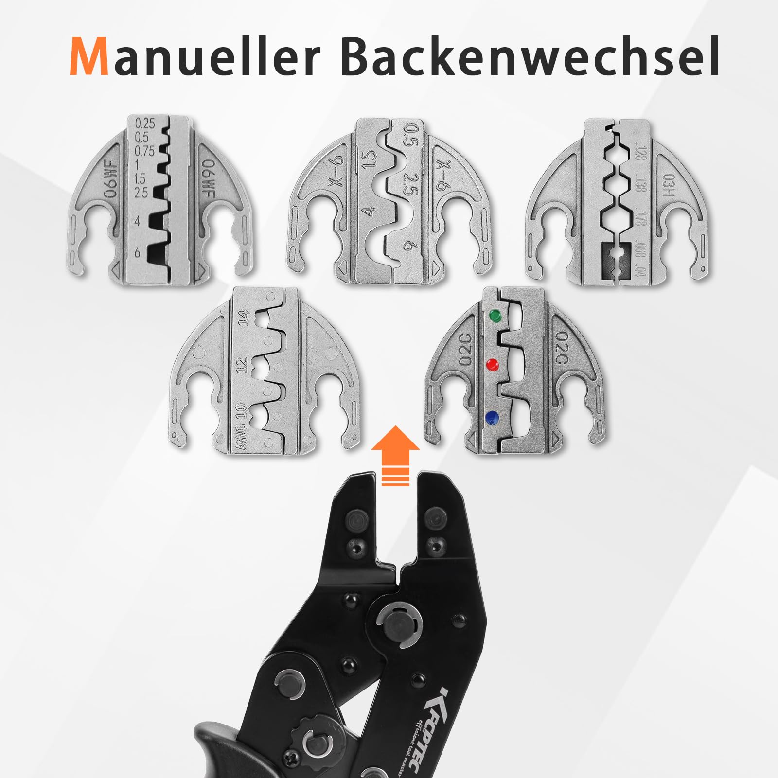 KF CPTEC Crimpzangen-Set, 6-teilig, für Koaxialkabel | Wechselbacken für isolierte und unisolierte Kabelschuhe, Aderendhülsen und Solarstecker