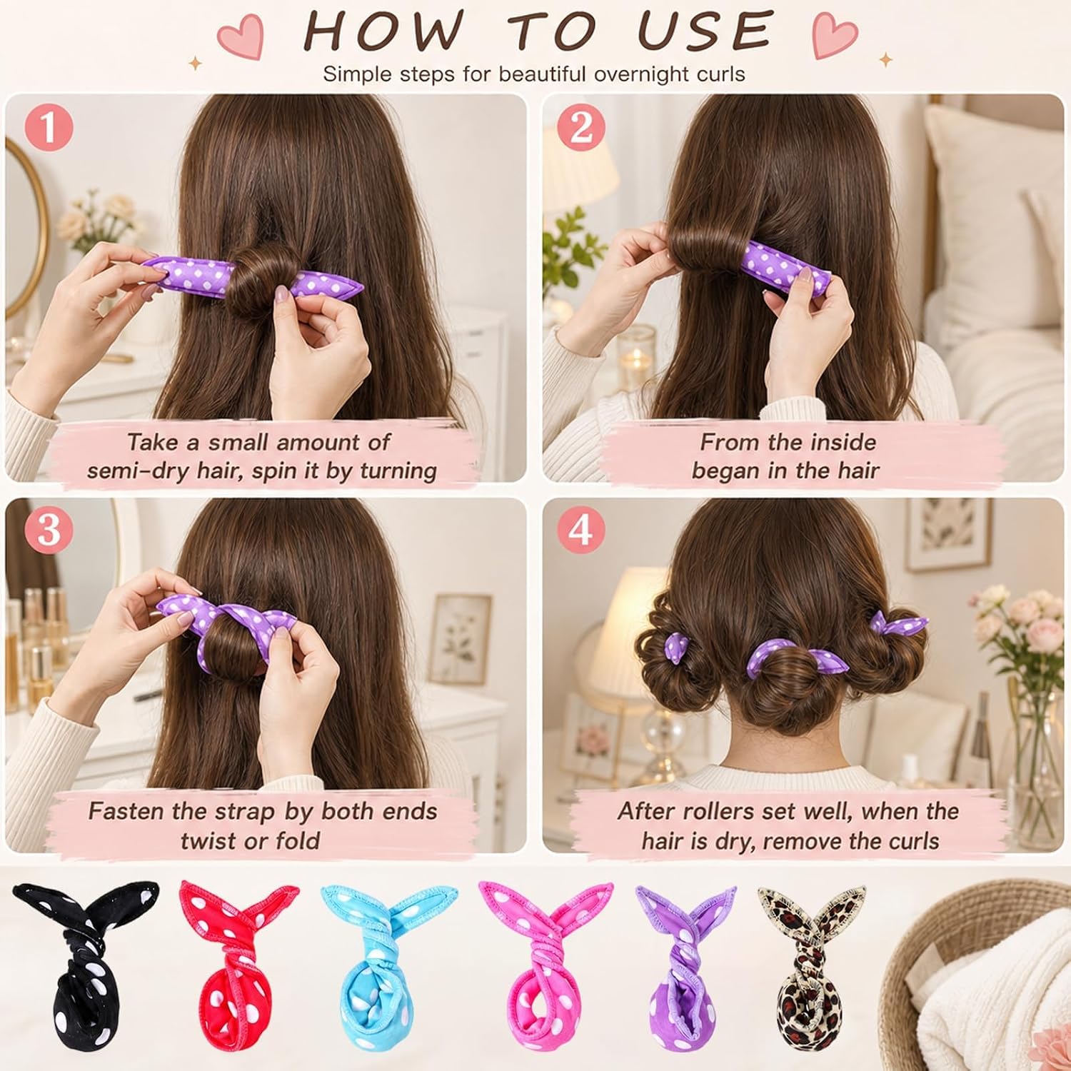 20-Pcs Soft Hair Rollers, Pillow Rollers Hair Curlers to Sleep in, Overnight Styling for Heatless Curls, Travel-Friendly Hair Tools, Polyester Material