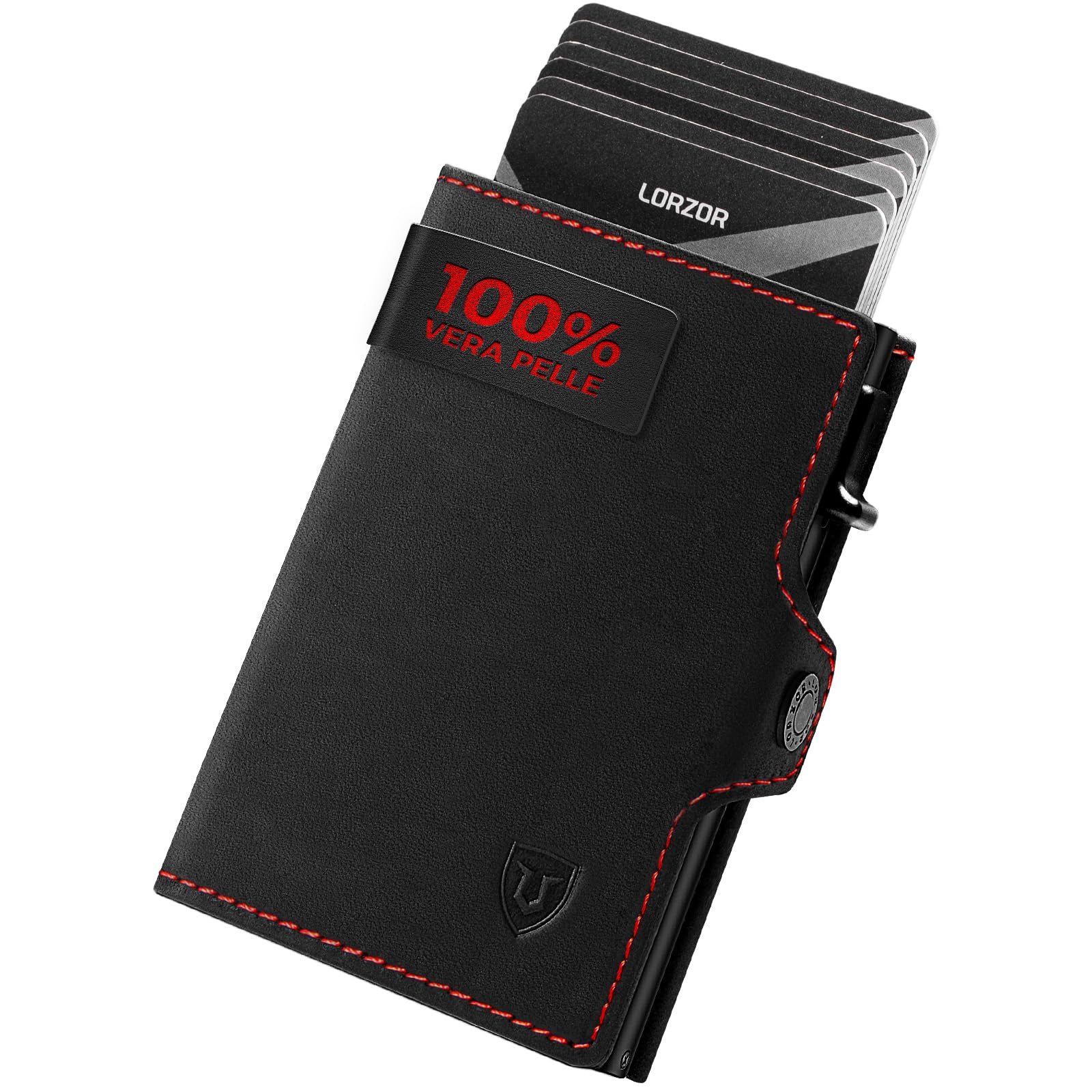 LORZOR® Portafoglio Uomo Slim Pelle, Portacarte Uomo con Protezione RFID & Portamonete, Porta Carte di Credito Pop-up Contenere 10 Carte, Porta Tessere Tascabile