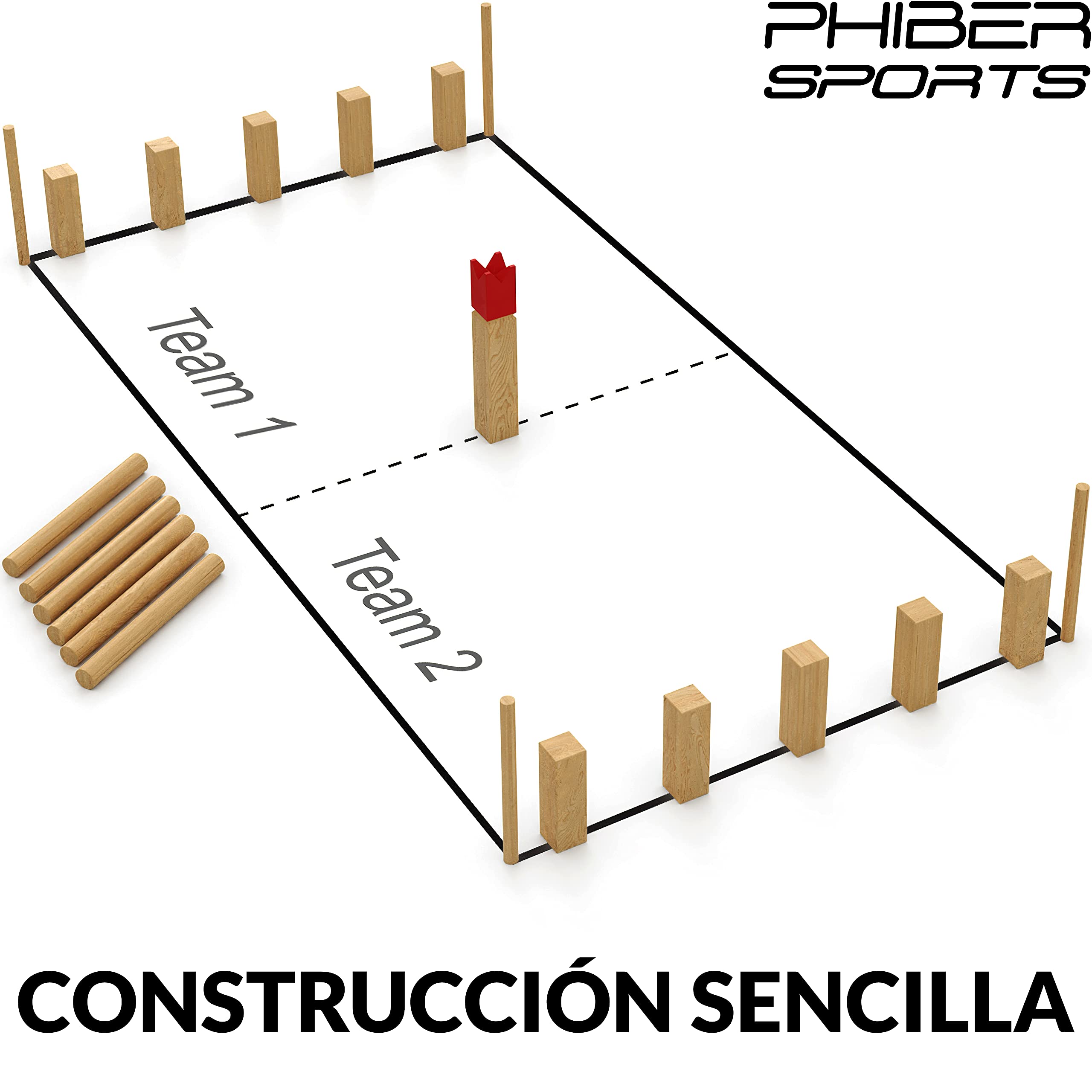 PHIBER-Sports Juego Kubb Viking De Madera Maciza – Ajedrez Vikingo Con Saco De Transporte, Ideal Para Exteriores
