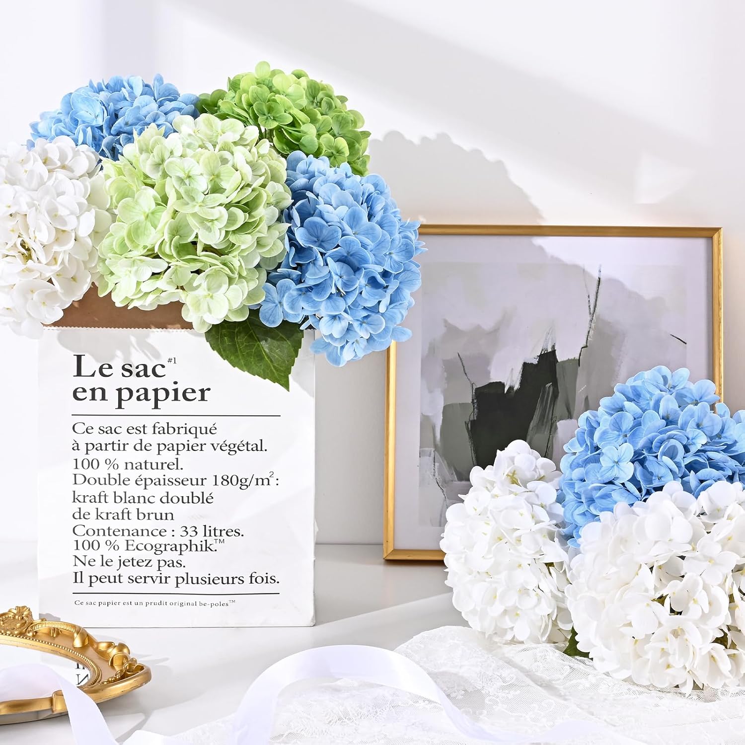 4 Pcs White Hydrangea Artificial Flowers, Latex Real Touch Hydrangea Flowers, 19.6'' Full Faux Hydrangea Flowers Fake Flowers for Home Decor Party Wedding Centerpiece Bouquet Floral Arrangements - Image 4