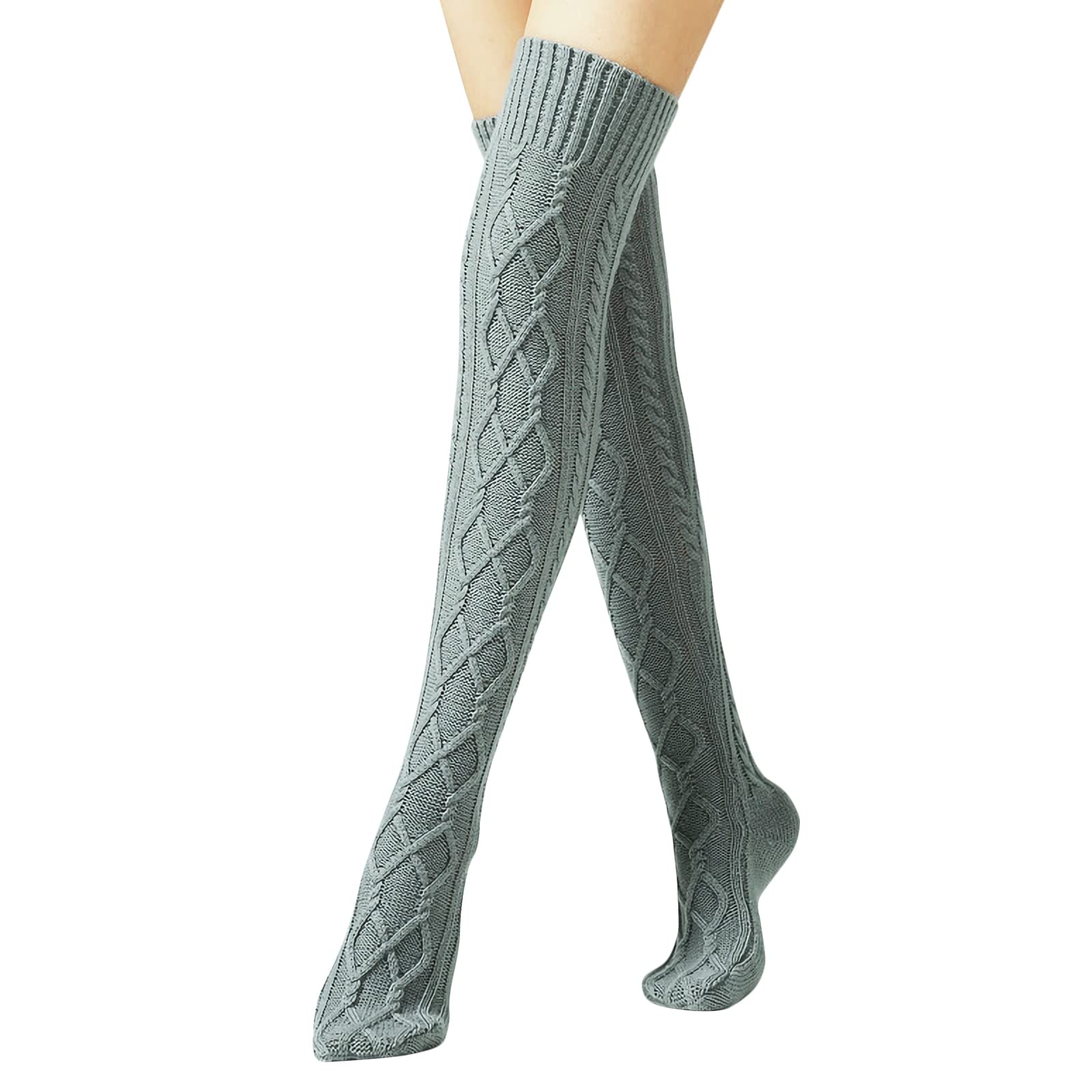 Women Girls Cable Knit Over Knee Warm Socks Winter Thermal Leg Warmers Long Soft Knee High Legging Socks Thigh High Long Boot Socks Stocking Stretchy Knit Knee Brace Support Protector Knee Warmer Pad