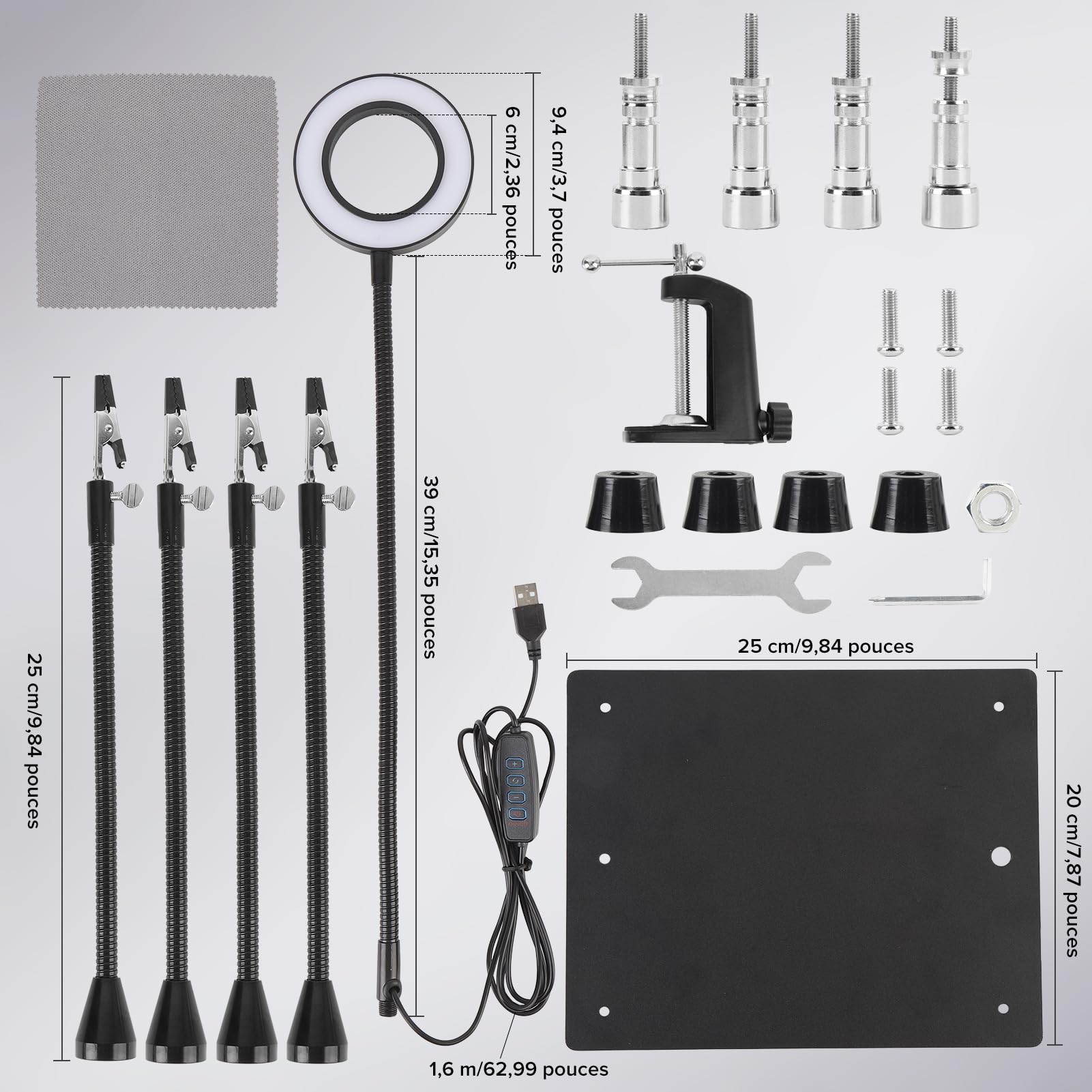 Loupe Soudure, Station de Soudage, Troisieme Main avec Lampe Loupe 6x, Bras Aimantés Flexibles, Support de Carte de Circuit Imprimé, Base en Métal Robuste pour Soudure Electronique