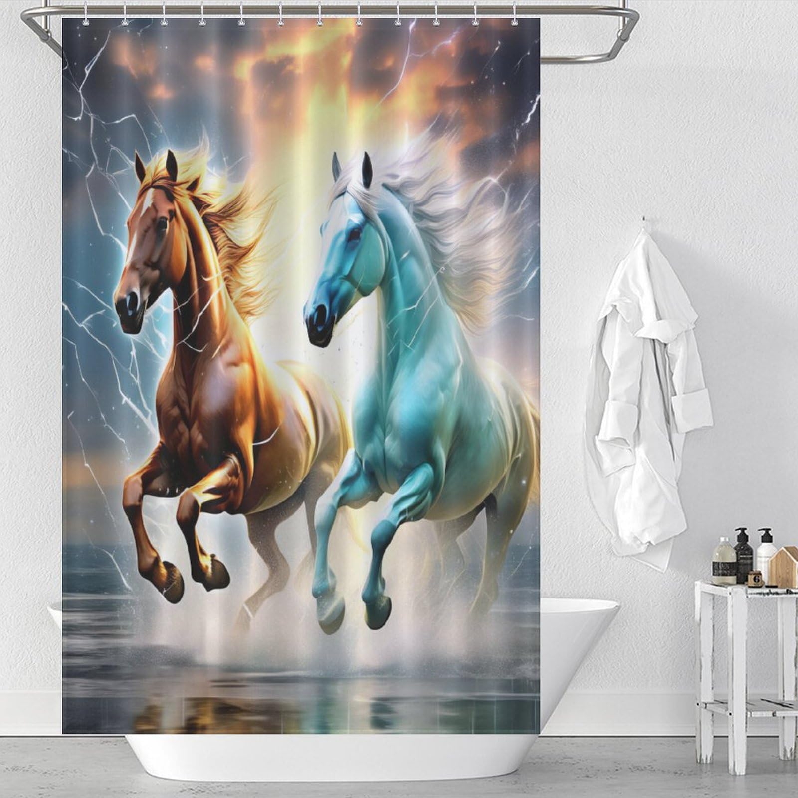 Rideau de bain cheval en tissu polyester pour rafraîchir la décoration de votre salle de bain
