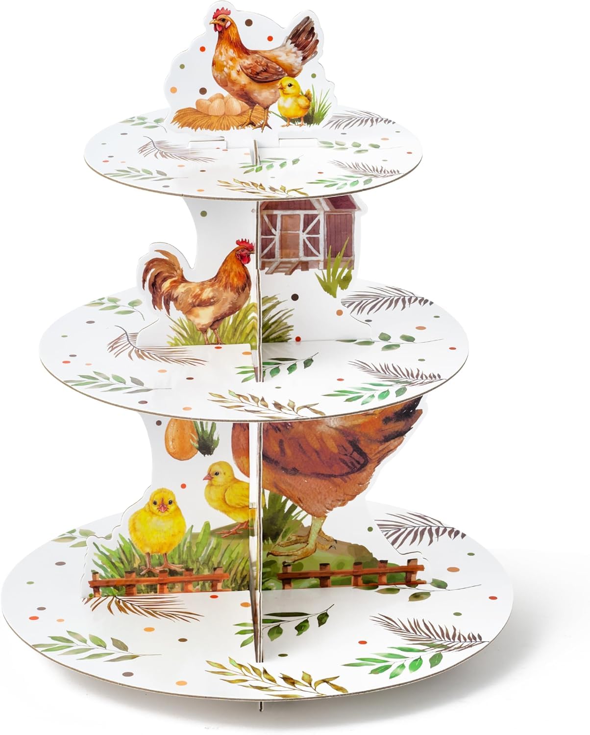 2ooya Spring Hen Cupcake Stand Party Supplies - 3 Tier Easter Farm Chicken Birthday Party Cupcake Tower Table Decoration Rustic Animals Chick Dessert Tower Tray Holder for Weddings Baby Shower Decor โ image 1