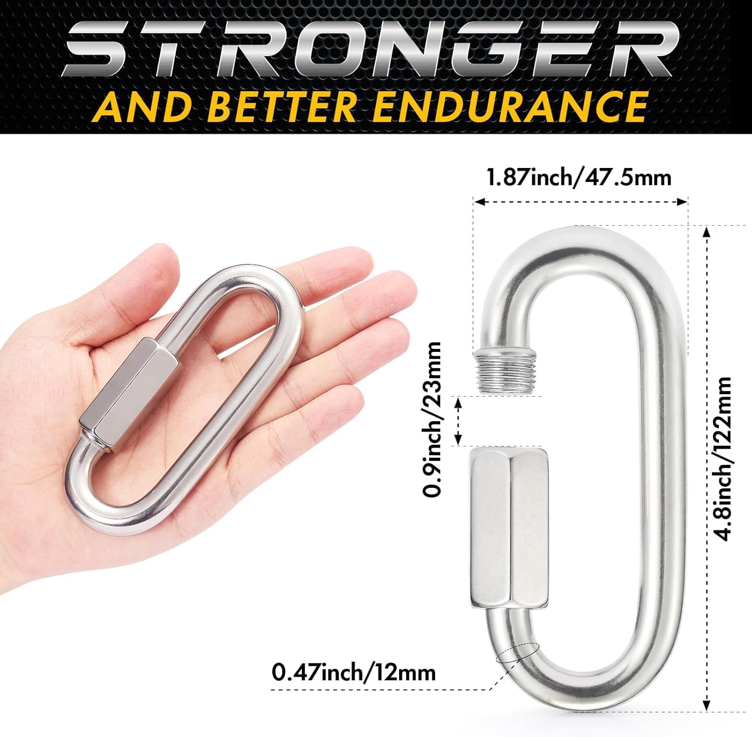 sprookber Stainless Steel Chain Quick Links - 304 Stainless Stee Chain Connector, Screw Carabiner, Chain Hooks, Set of 6