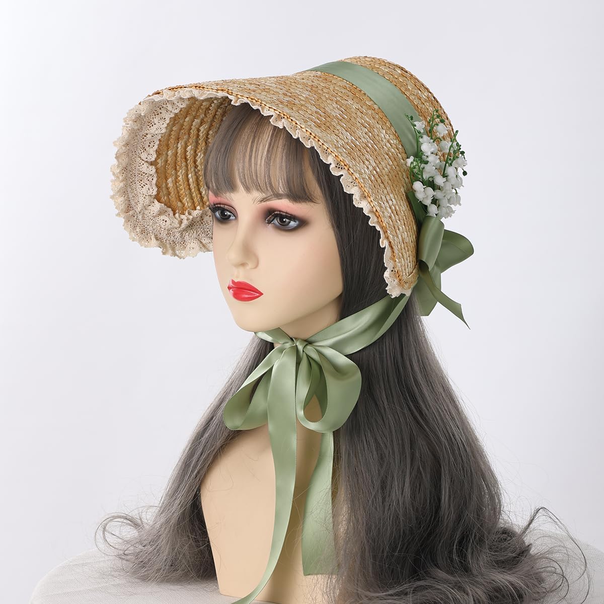 Victorian Womens Tea Party Sun Hat Lolita Bows Florals Flat Straw Hats Brown