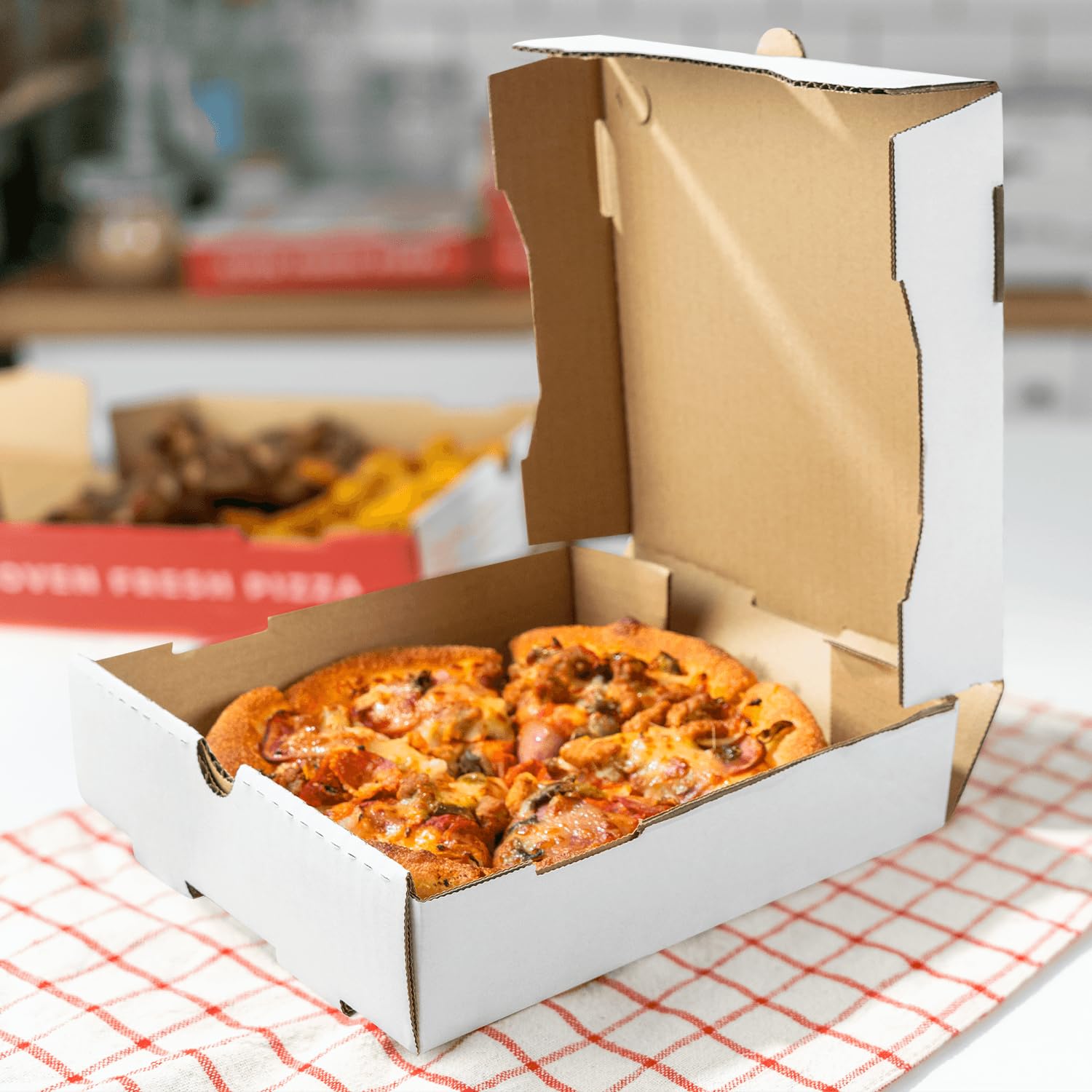 Karat Cajas de pizza blancas – Caja de pizza corrugada resistente a la grasa, ventiladas y convertibles en plato, perfectas para pizzas personales y – Paquete de 50 (8 pulgadas)