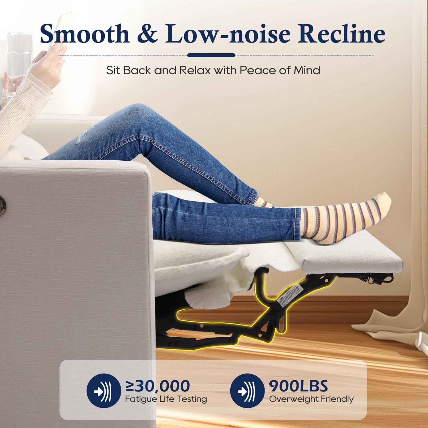 Comfy Cloud Couch – Chenille Electric Reclining Sofa with Adjustable Headrest, Modern Power Recliner with Middle Storage, Deep Seat Sofa with Throw Pillows for Living Room (Cream)
