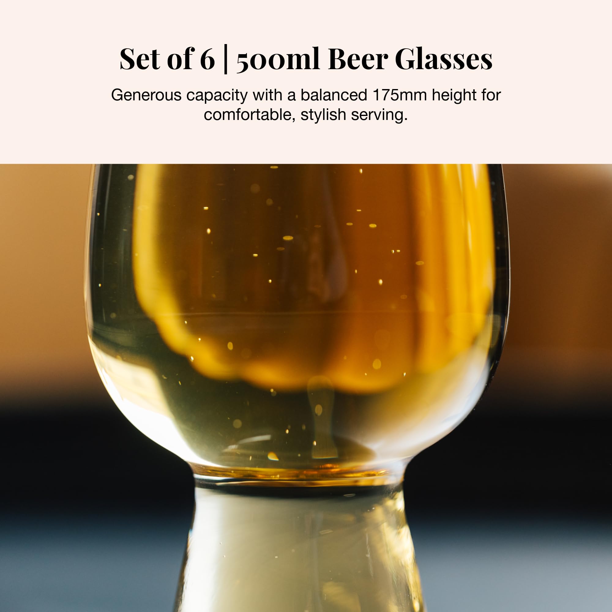 Hampstead Crystal - Set di 6 bicchieri da birra in cristallo senza piombo e sidro, 500 ml, alti e sottili, lavabili in lavastoviglie