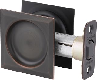 Kwikset Pocket Door Deadbolt Lock, Venetian Bronze Square Exterior UnKeyed Hall Closet Pull Door, with Microban Protection