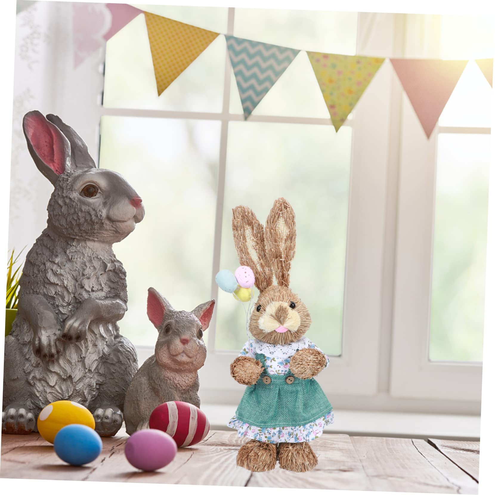Alipis 2 Pz coniglio di paglia Bambola maiale figura del coniglio di pasqua coniglio accessori easter decoration cestino arredamento della casa ornamento in paglia intrecciata cotone Blue