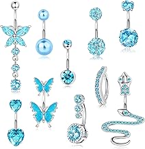 DHINCHANSAIB 10 Stück Bauchnabelpiercing Set,Bauchnabelpiercing Schmetterling Blume Anhänger,Chirurgenstahl Silber Rosa, Hängende Schmetterling und Herz Designs