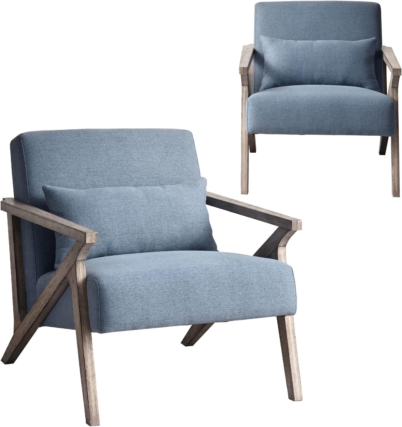 INZOY Mid Century Modern Accent Chair Set of 2 with Wood