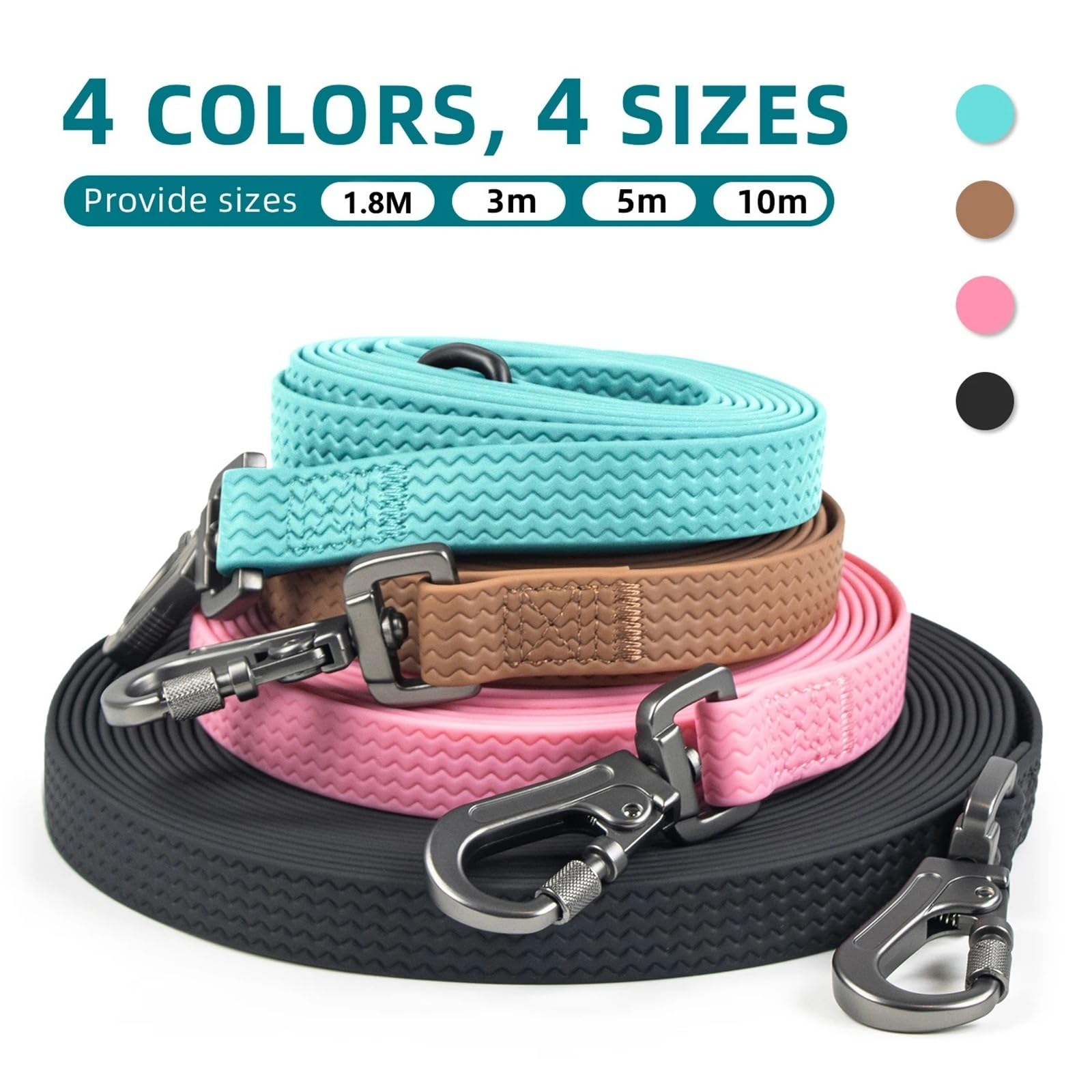 Correa de PVC para perro de 1,8 m, 3 m, 5 m, 10 m de longitud, impermeable, fácil de limpiar, correa de entrenamiento para correr para perros medianos y grandes (chocolate, 1,8 m)