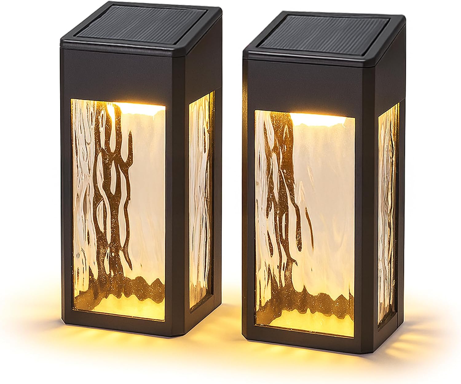 Classy Caps SWL888 - Black Aluminum Lancaster Deck & Wall Light (2 Pack) – Outdoor Solar LED Lighting, Durable Black Aluminum, Real Glass Construction, Perfect for Outdoor Decks, Patios, and Walls.