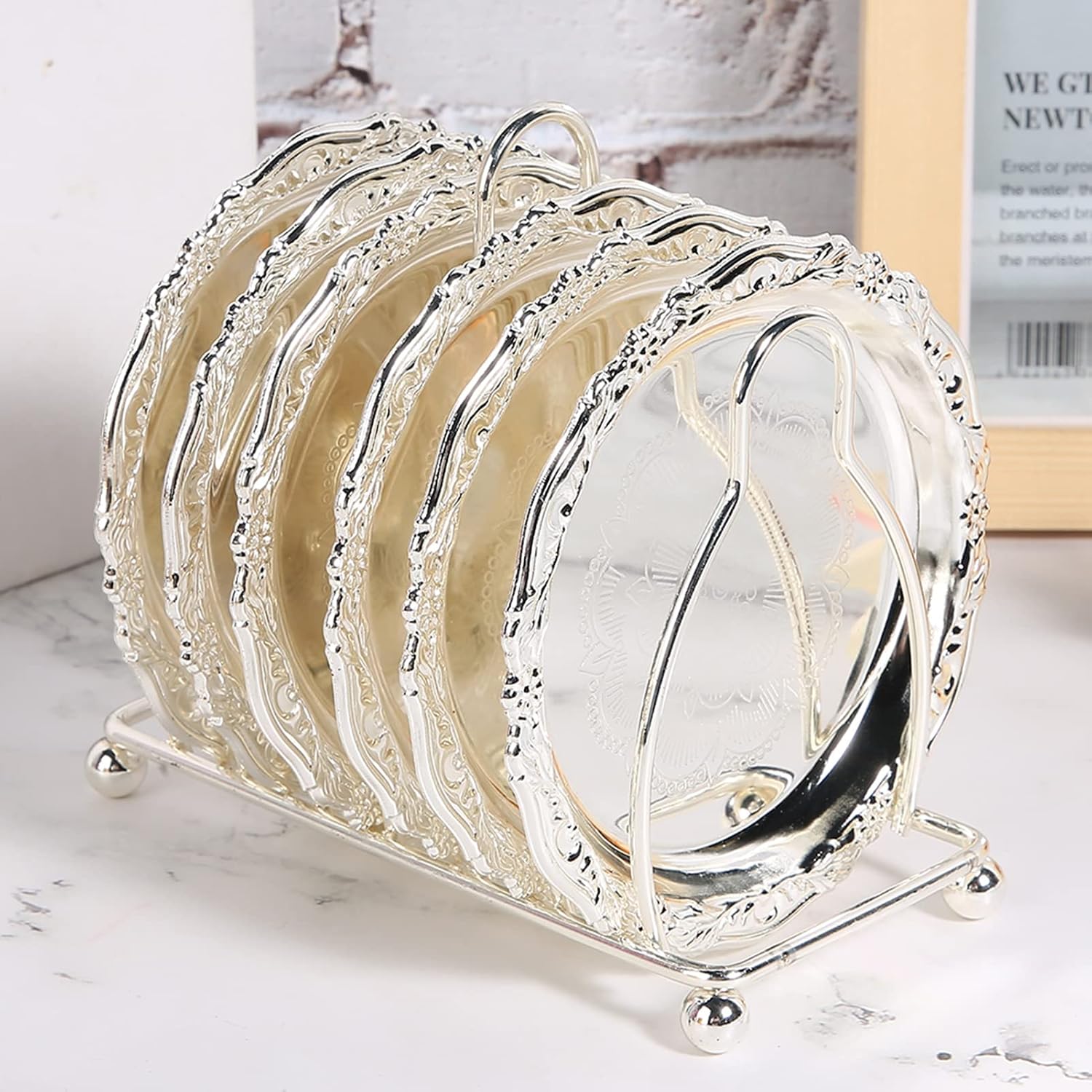 European Retro Metal Coaster - Metal Coasters with Decorative Rack image 5