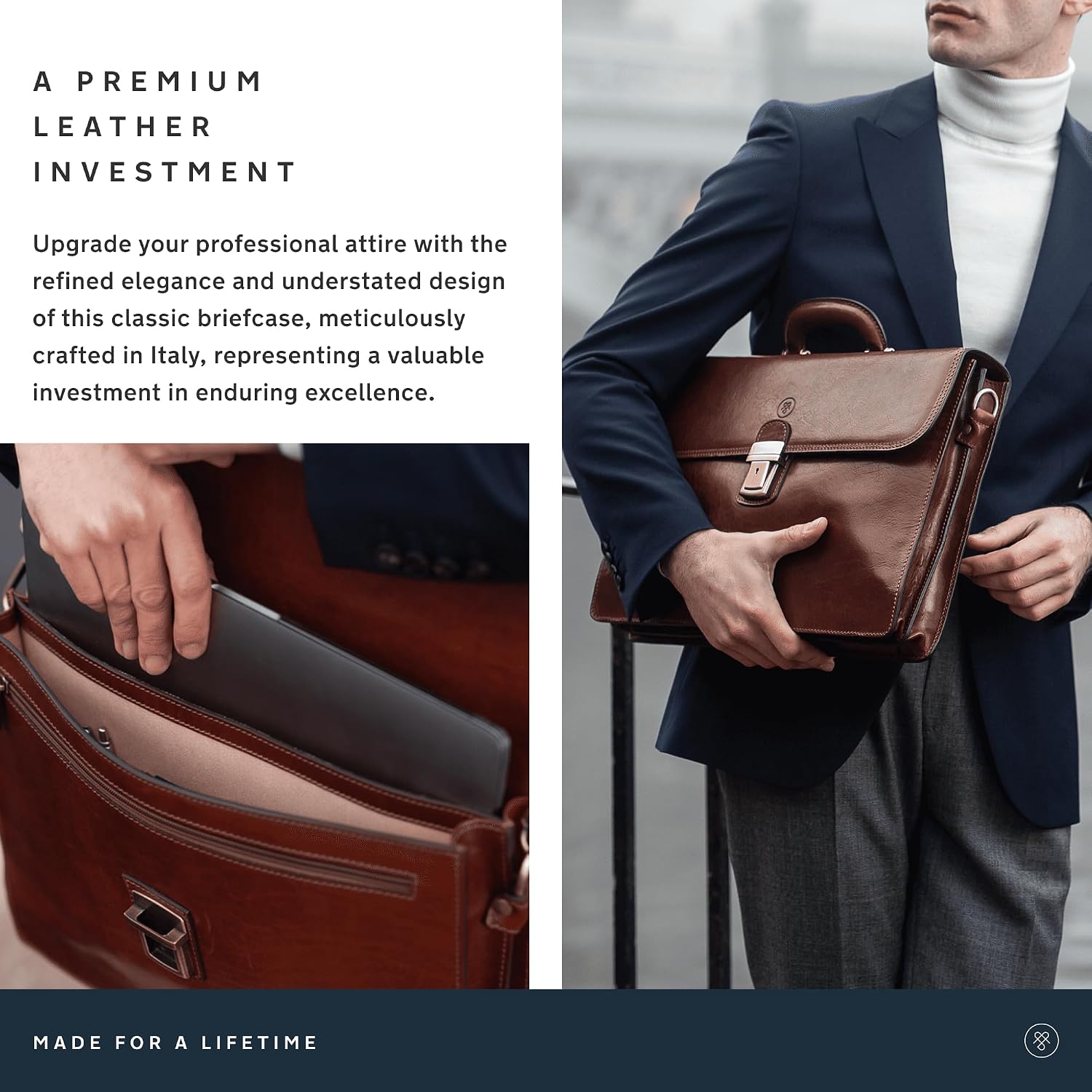 Maxwell Scott Men's Luxury Italian Leather Briefcase - Handmade, Classic Business Laptop Bag to fit 15-16” (The Paolo2)