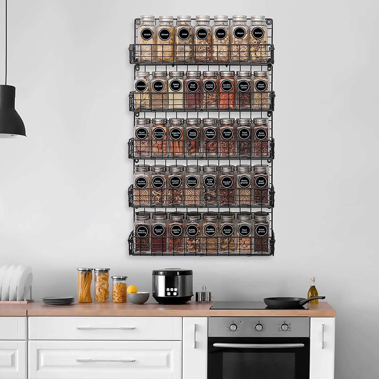 X-cosrack Spice Rack Organizer Wall Mounted 5-Tier Stackable Hanging Spice Jars Storage Racks,Great for Kitchen and Pantry,Up to Storage 48 Jars(Patent No.:D909138S)
