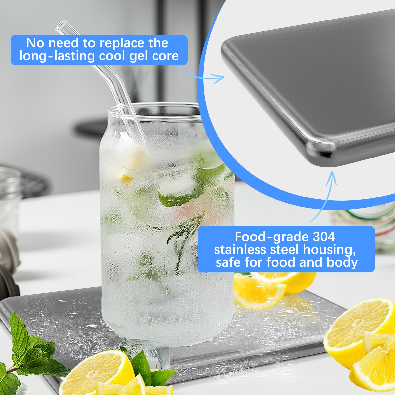 2 paquetes de hielo para loncheras, paquetes de hielo reutilizables de acero inoxidable para enfriadores, camping, cestas de picnic, caja bento de metal con paquetes de hielo para mantener la