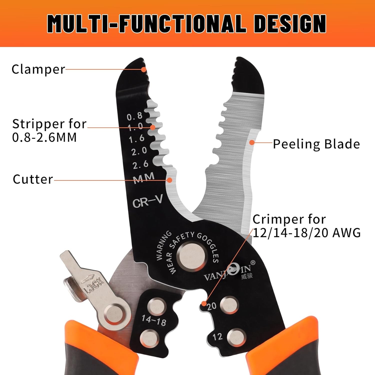 7 Inch Wire Stripper Cutter - Multi-Function Stripping, Cutting Pliers - Precision Wire Stripping, Crimping, and Cutting Hand Tool for Wiring Projects for 0.8-2.6 mm Cables