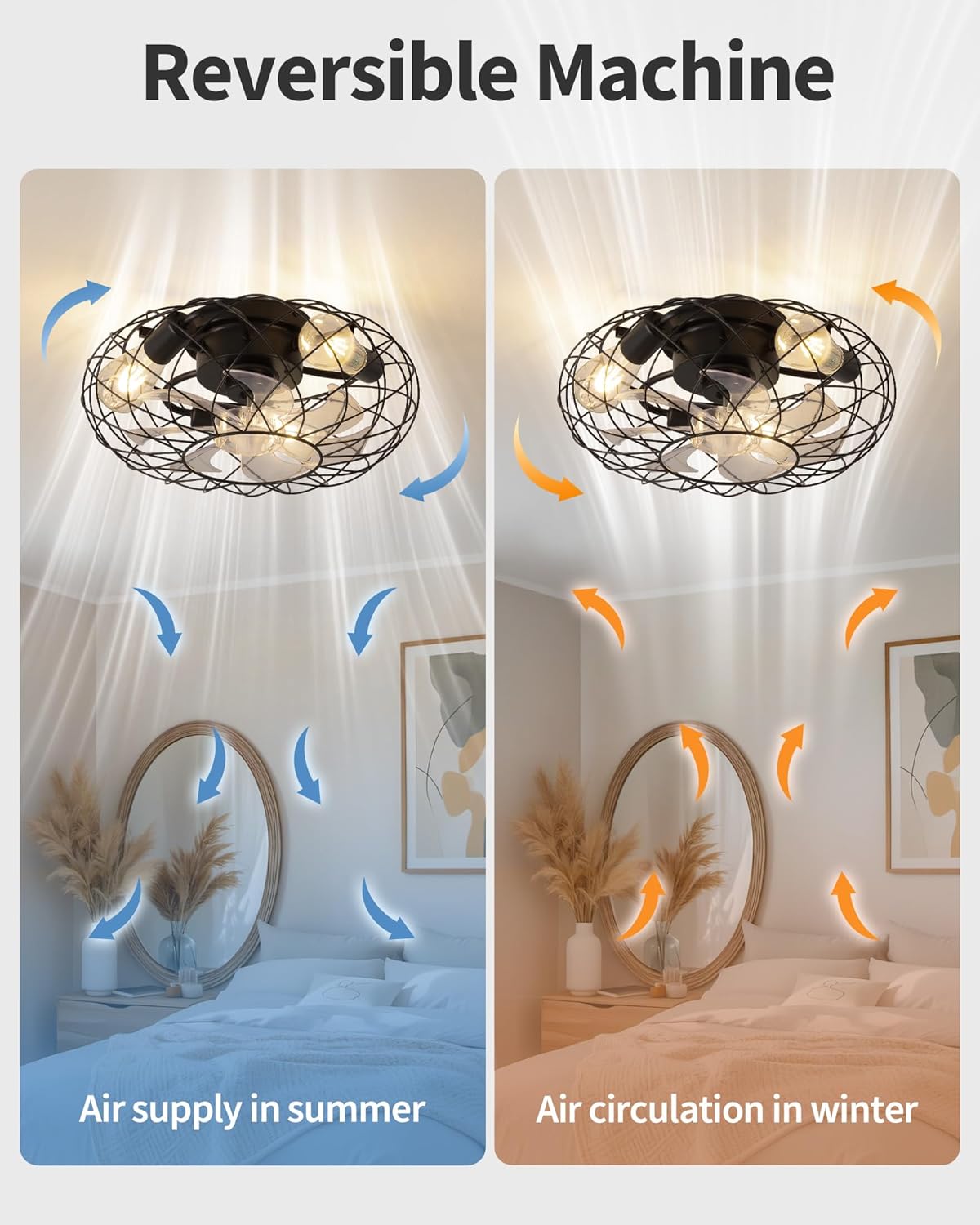 KDG 15.8″ Retro Low Profile LED Ceiling Fans with Light, Reversible Ceiling Fans Flush Mount with Remote and 6 Speeds, E26 Base Buld for Bedroom, Dinning Room, Kids Room, Kitchen