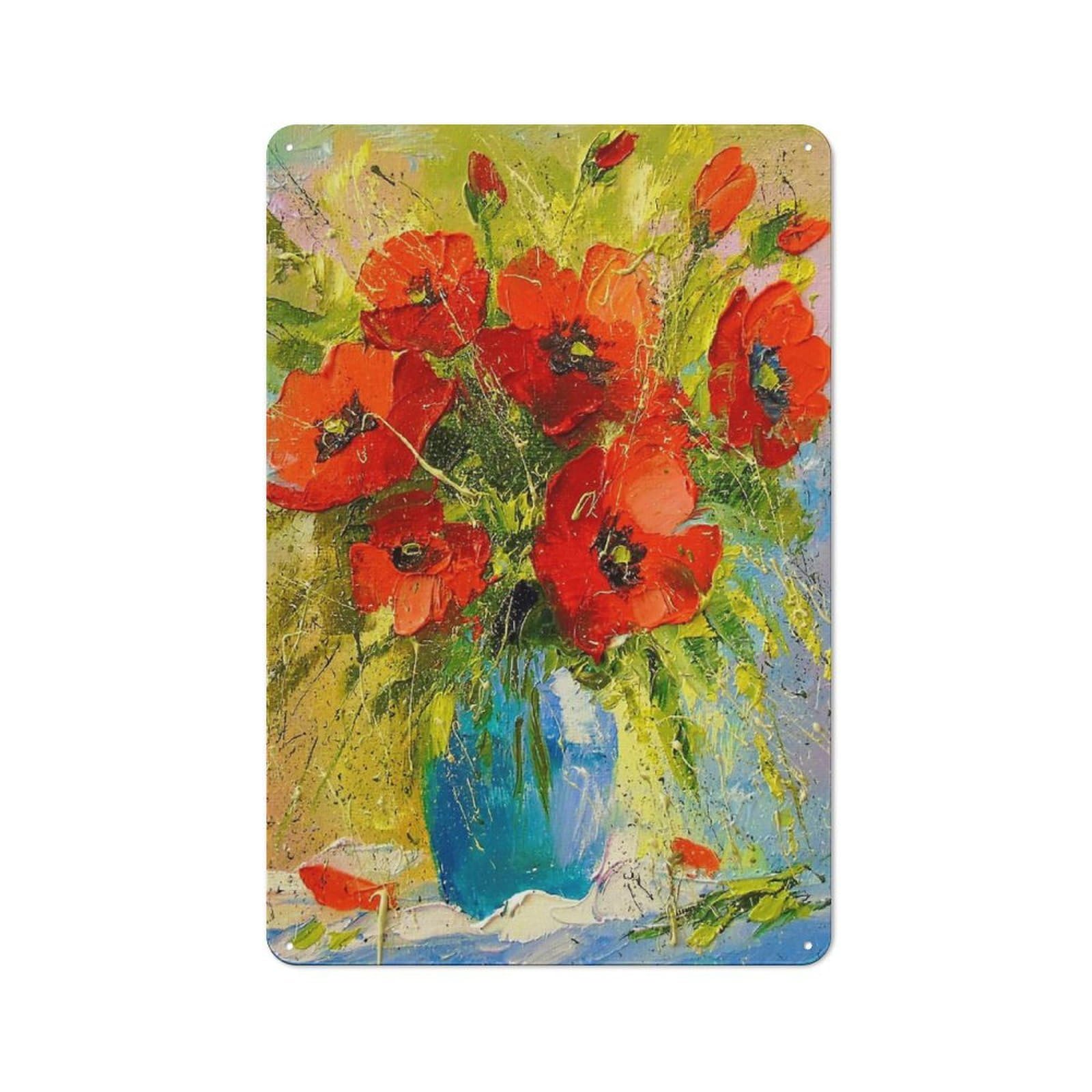 Junmoney A Bouquet Of Poppies Tin Sign With Design 30X20cm, Outdoor Room Porch Wall Decor For Greenhouse, Garden Room, Cafe Or Entryway