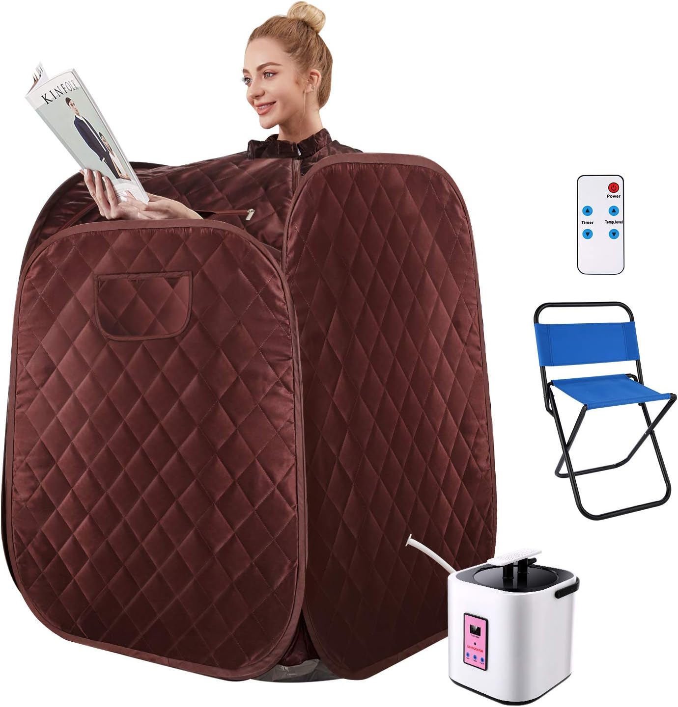 OPPSDECOR Portable Steam Sauna, 2.5L Personal Sauna Spa for Relaxation at Home, One Person Sauna with Remote Control, Foldable Chair, Timer