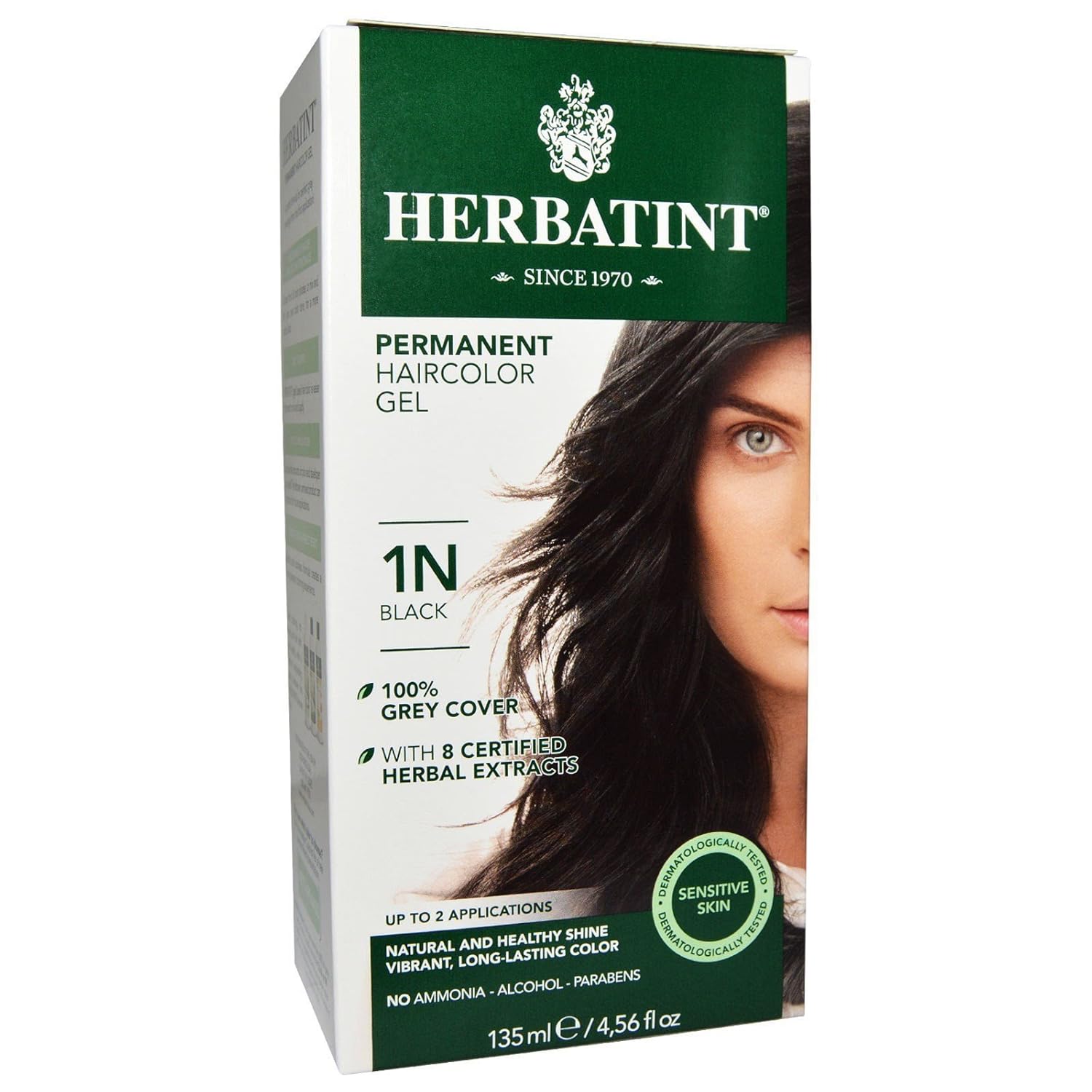 Herbatint 1N Permanent Herbal Black Haircolor Gel Kit - 3 per case.