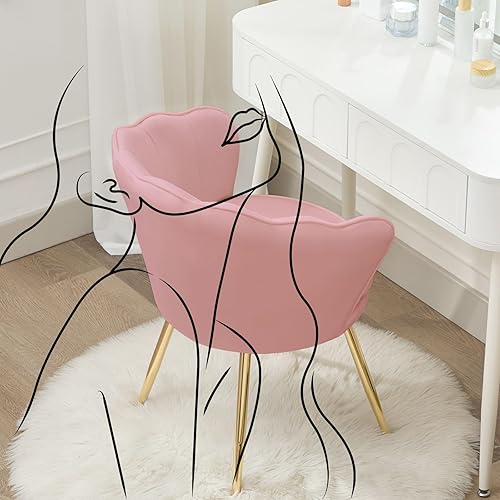 Miniatura 8 de Juego de 2 sillas decorativas, sillas de tocador de terciopelo con respaldo, silla decorativa pequeña moderna de mediados de siglo para sala de