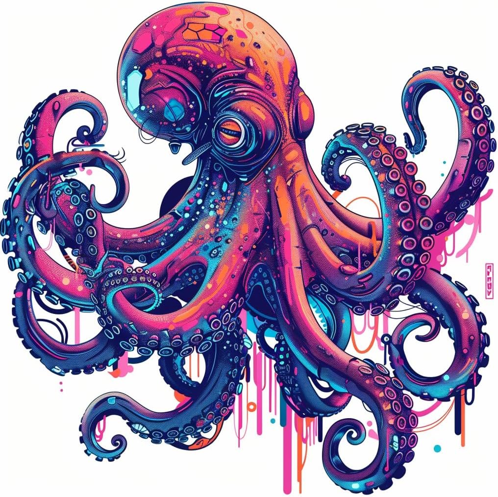 Amazon.com: Sticker of a Octopus Cyber Punk Majestic Expressive Surreal ...