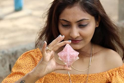 Miniatura 6 de Jet Auténtico cuarzo rosa grande de 4 pulgadas, piedras preciosas de Merkaba, mezcla de cobre y metal, energía positiva curativa rara, tetraedro