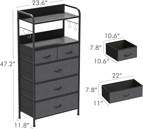 Miniatura 3 de Jojoka Cómoda para dormitorio con 5 cajones, cómodas y cajoneras para pasillo, entrada, unidad organizadora de almacenamiento con tela, marco de