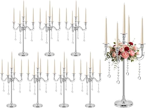 Crystal Pendant Silver Candelabra, 5-Arm