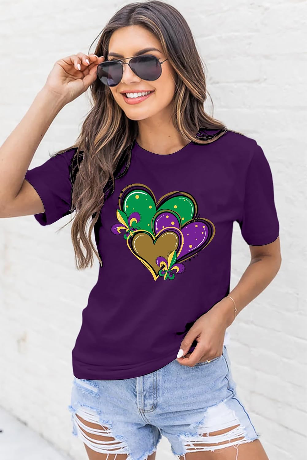 MAIHUN Happy Mardi Gras Shirt Womens Mardi Gras Day Heart Tshirt Tuesday Carnival Tee New Orleans Party Short Sleeve - Image 5