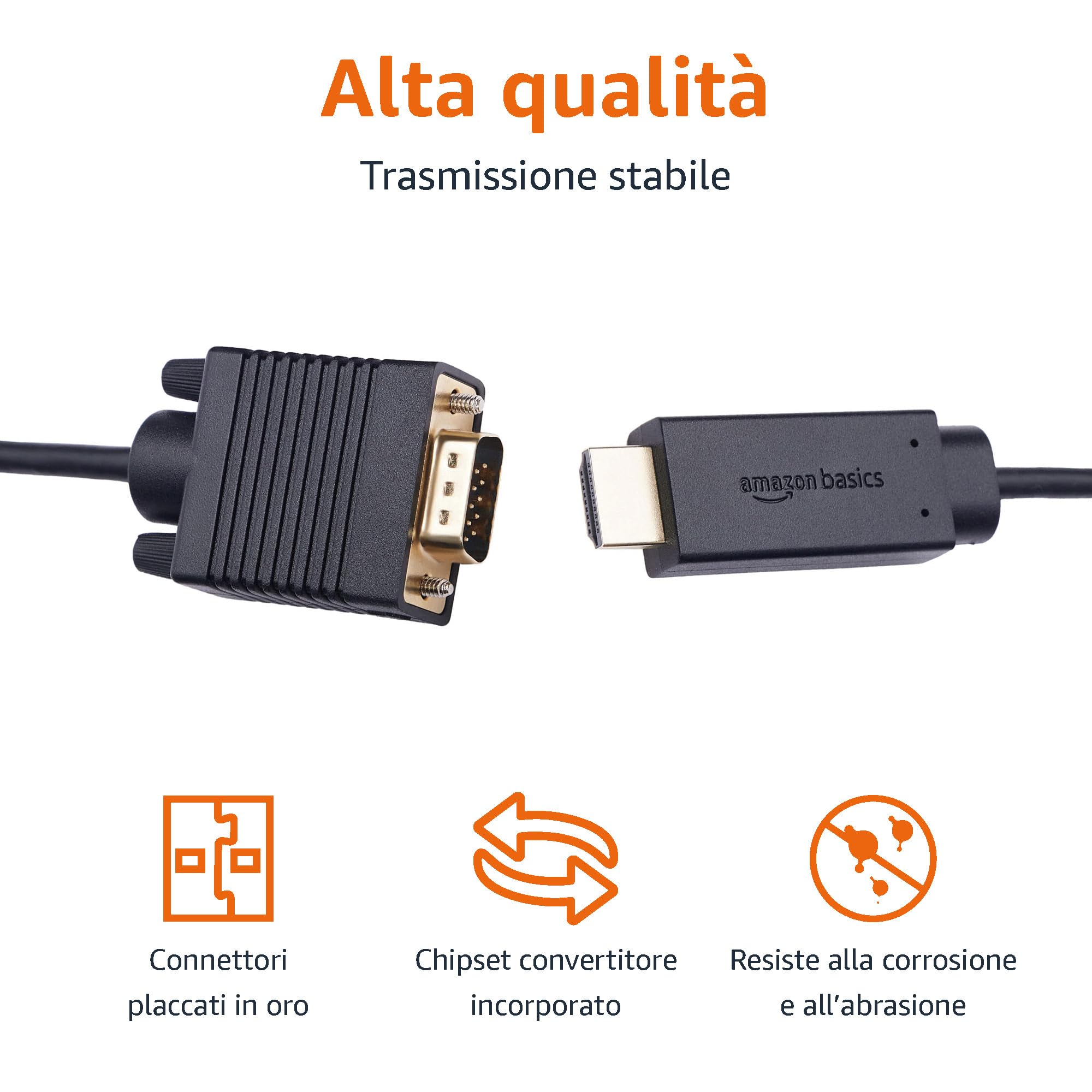 Amazon Basics Cavo HDMI a VGA non bidirezionale placcato in oro 6 feet nero