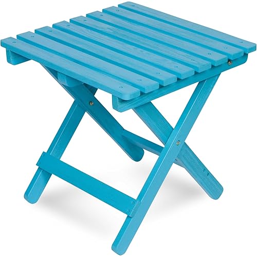 Shine Company Square Wooden Folding Solid Wood Side Table, Outdoor Adirondack Small Patio Table, Aqua