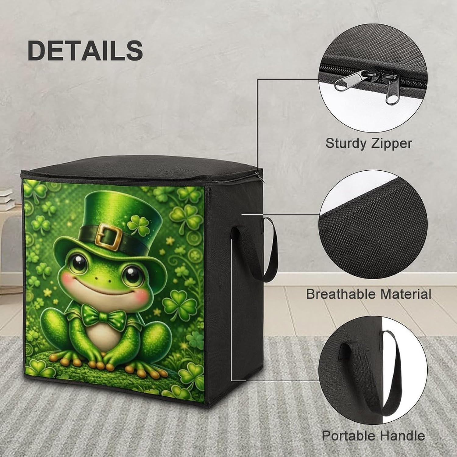 Green Frog Comforter Storage Bag Moving Bag | Clothes Storage Bins-70L,Moving Bag With Dual Handles For Easy Carrying, Zipper Design Durability for Home,Bedroom,Closet
