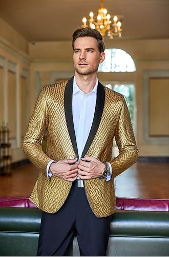 Miniatura 8 de COOFANDY - Chaqueta de esmoquin para hombre de ajuste delgado con solapa de bufanda, chaqueta de blazer de un botón, ideal para fiesta, graduación