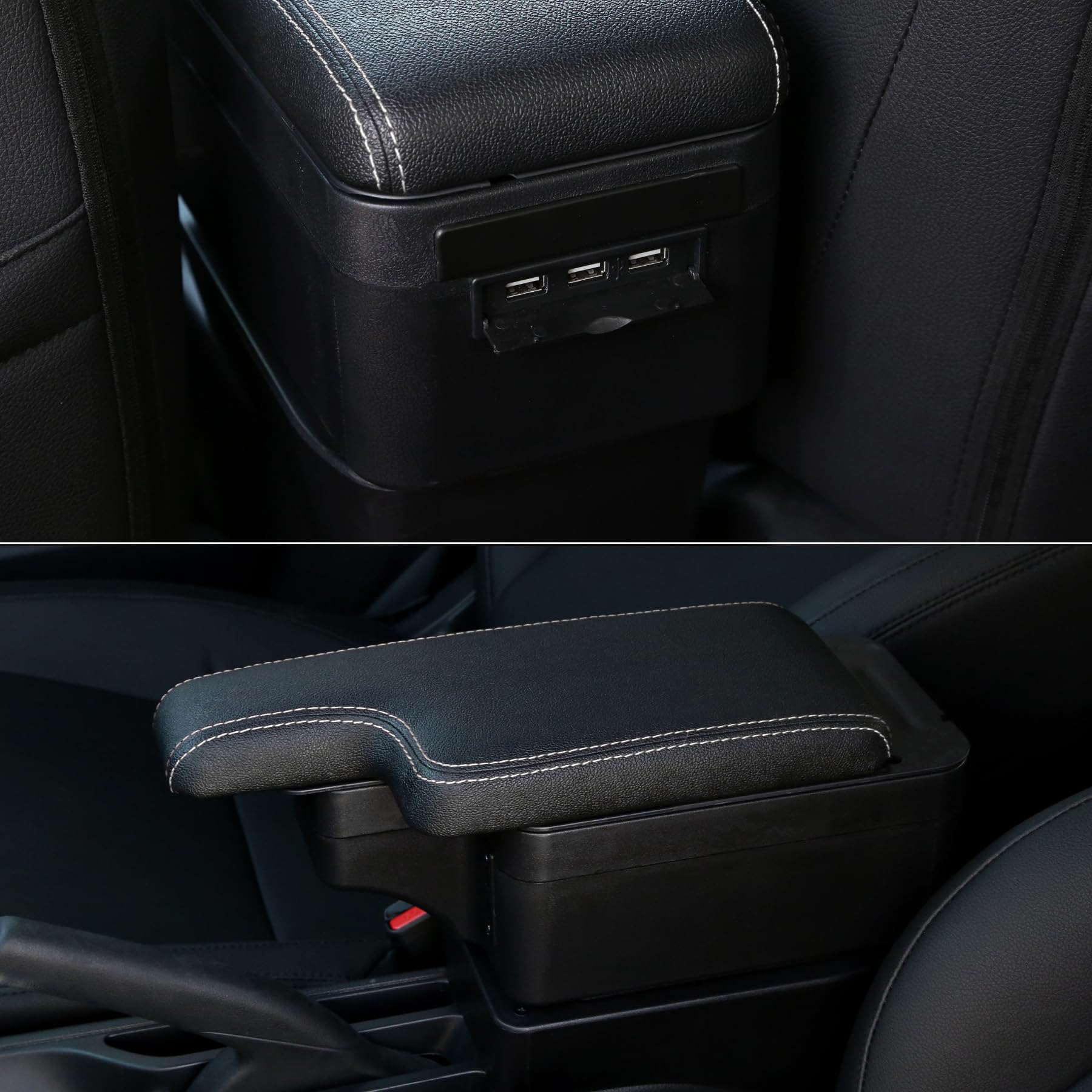YJYWZH compatibile con FIAT 500 Bracciolo Auto Centrale 2012-2024 Braccioli, con Base di Montaggio Dedicata, 5 Porte USB, Doppio vano Portaoggetti Nero con Cuciture Bianco