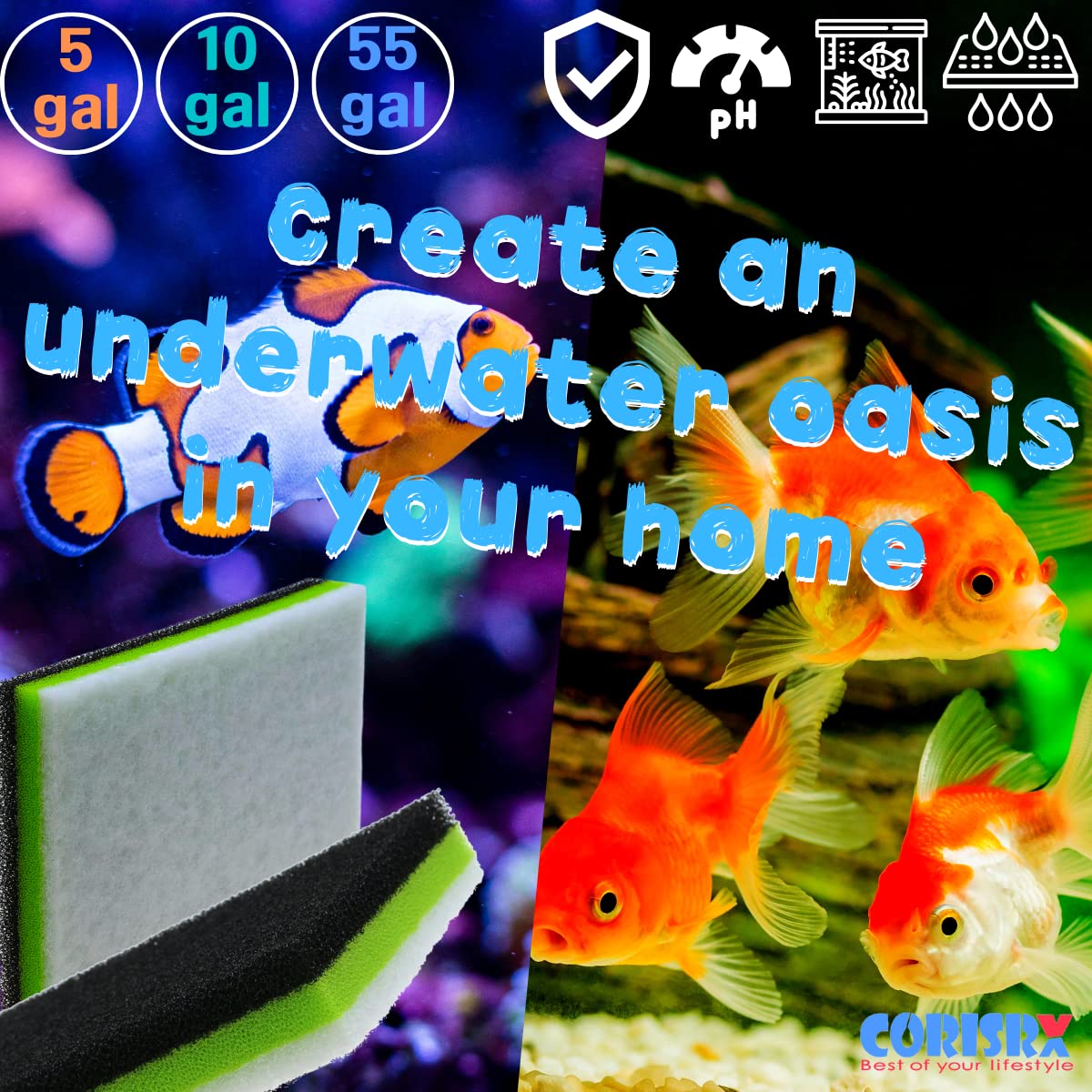 CORISRX 3IN1 Aquarium Filter Sponge Foam Pads - Filter Media for 20 Gallon Betta Fish Tank Supplies, Brine Shrimp Coarse Sponge Bio Filter Sheet - Filter Sponge Accessories (Plus Activated Carbon) - image 7