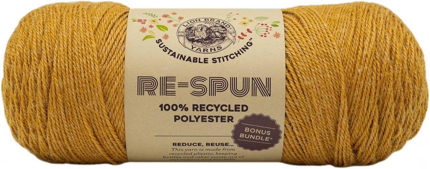 Lion Brand Re Spun Cornsilk 126-158 (3-Skeins - Same Dye Lot) Worsted Medium #4 Polyester Yarn for Crocheting and Knitting with Project Bag