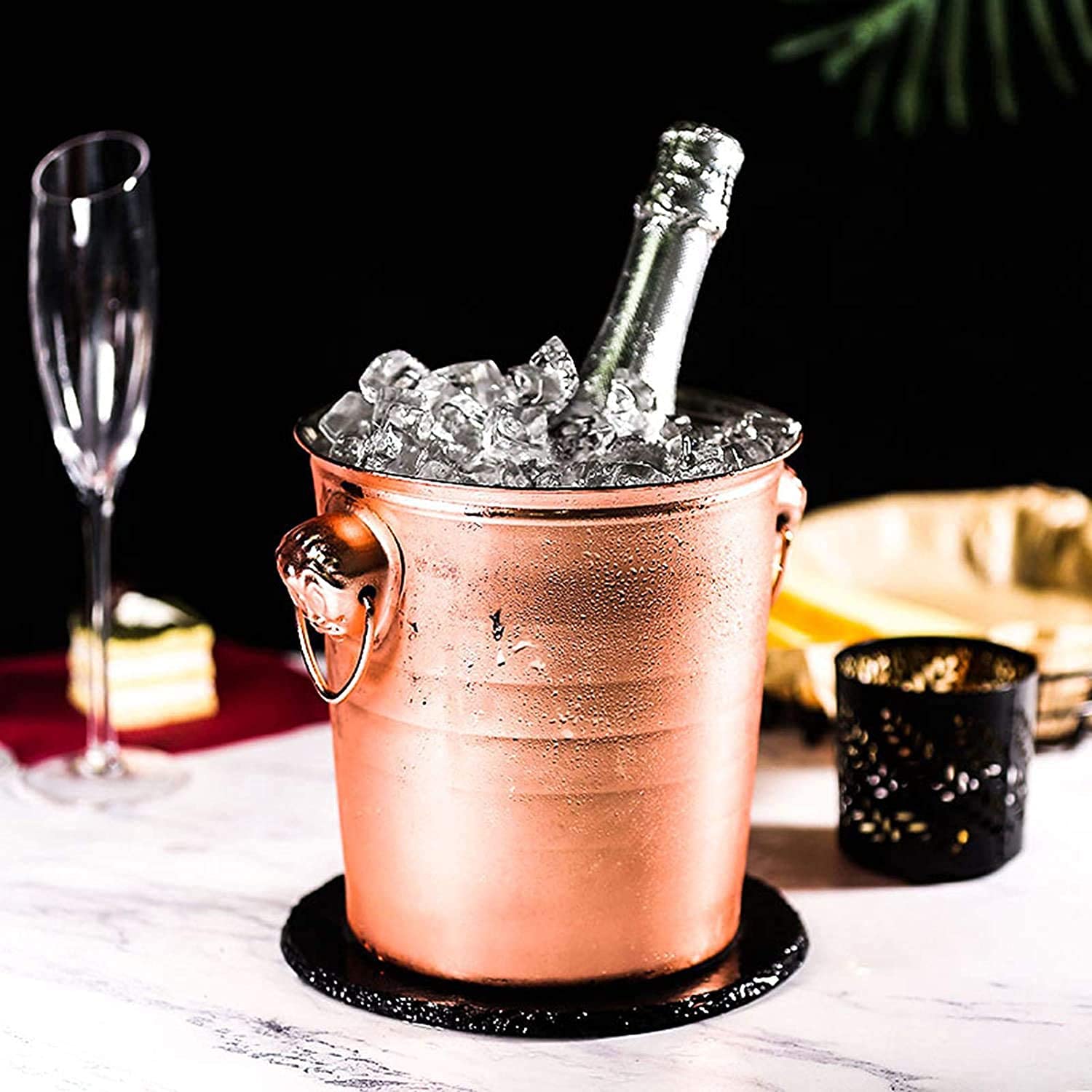 Cubo de Hielo, con Tapa y Pinzas para Hielo, Cubo de Hielo de Acero Inoxidable, Barril de Vino KTV, Cubo de Hielo para Vino