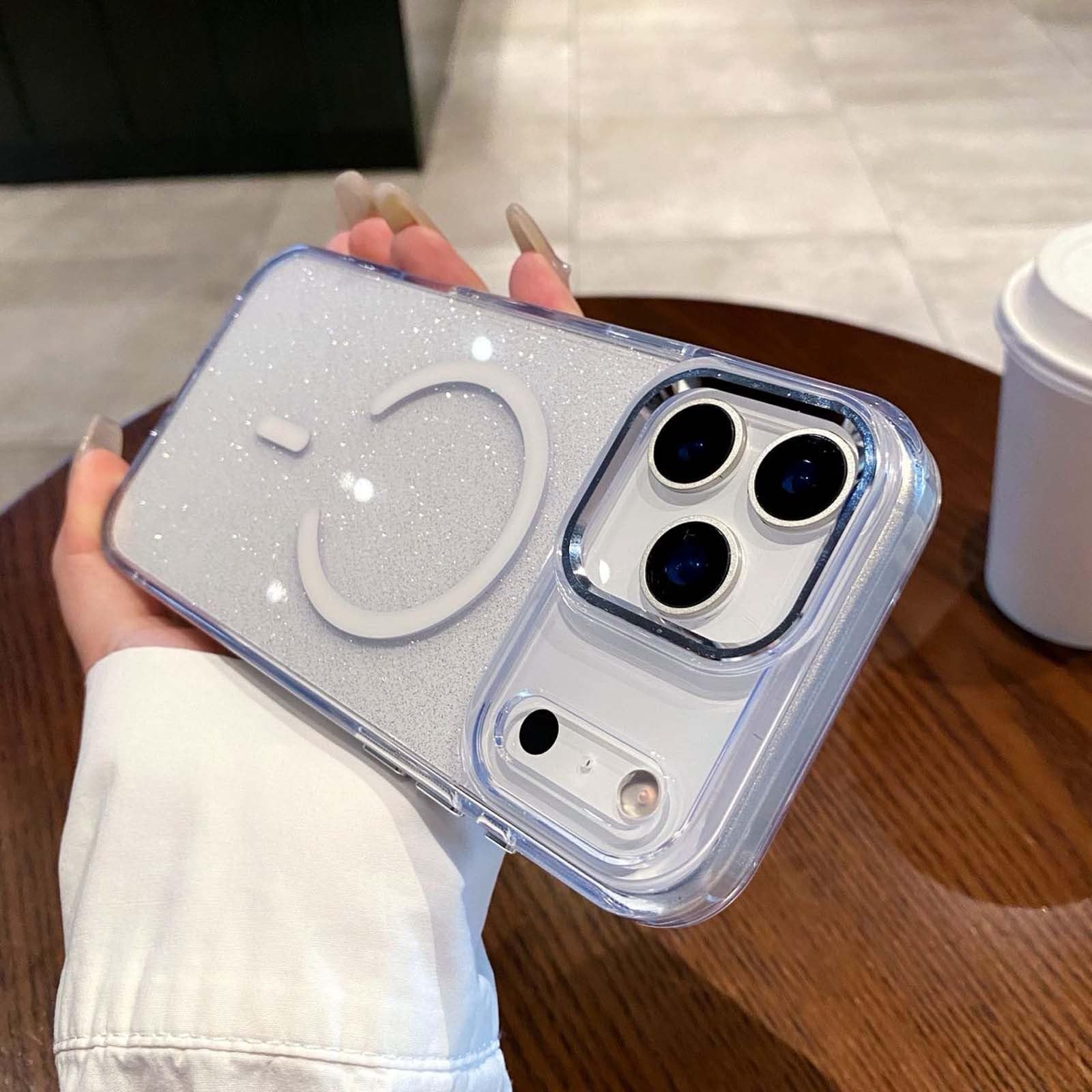 Coque iPhone 17 Pro blanche silicone rigide antichoc pailletée