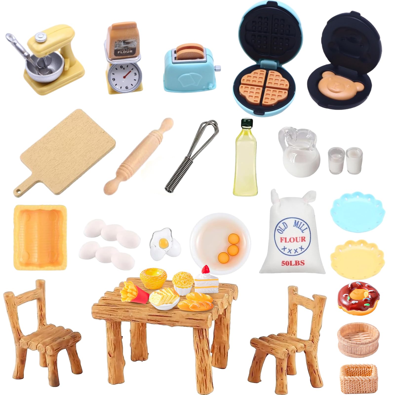 37 Pcs Miniature Dollhouse Furniture Set, Mini Breakfast Scene Dollhouse Accessories For Children Girls Boys Age 3+, 1:12 Kitchen Accessories For Dollhouse Decoration Pretend Play