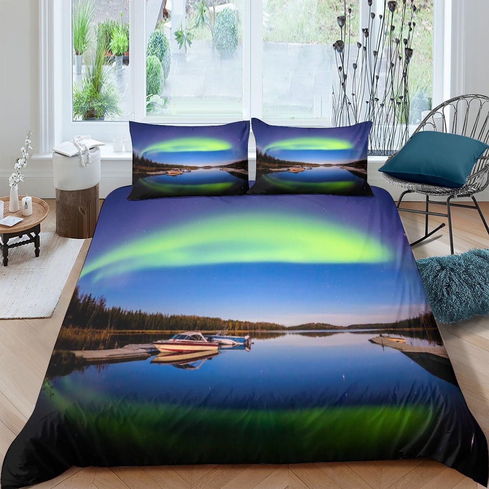 BARDYS Aurora Hot Choice for Boys,girls Bedding Set with Zipper Closure 3D Printed Comforter Cover Nature Duvet Cover Set Soft Microfiber Quilt Cover with Pillowcaser Double(200x200cm) — image 1
